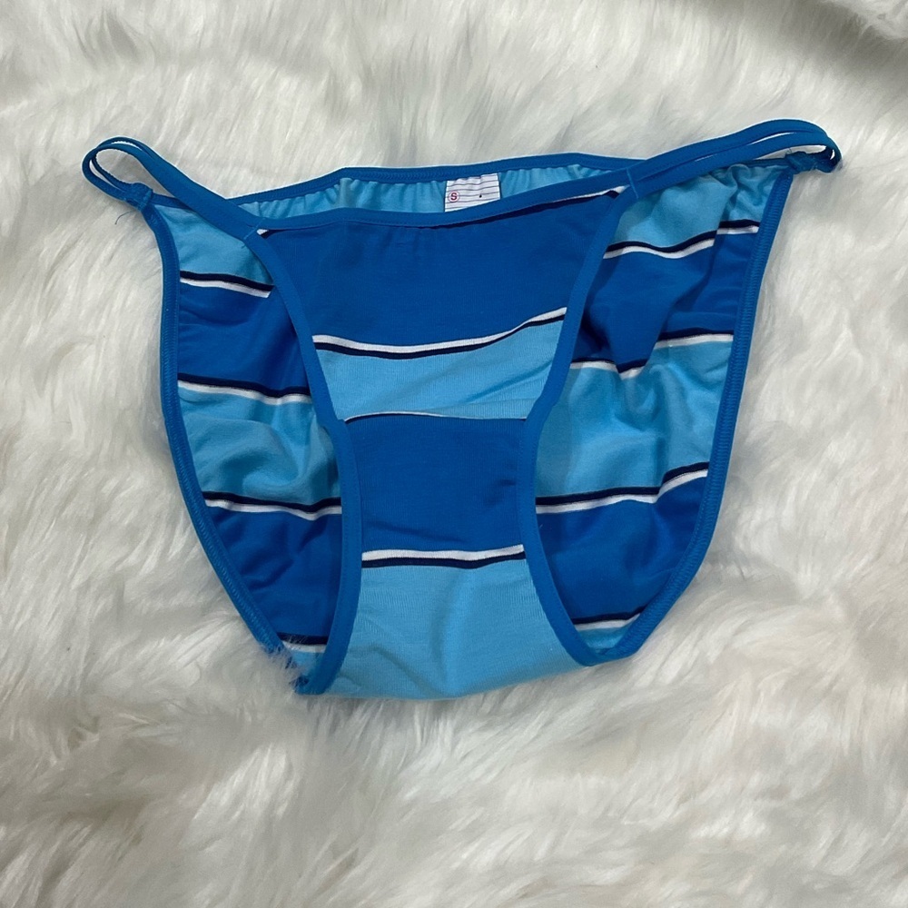 Rare PINK Victoria's Secret Blue Striped Bikini Bottom